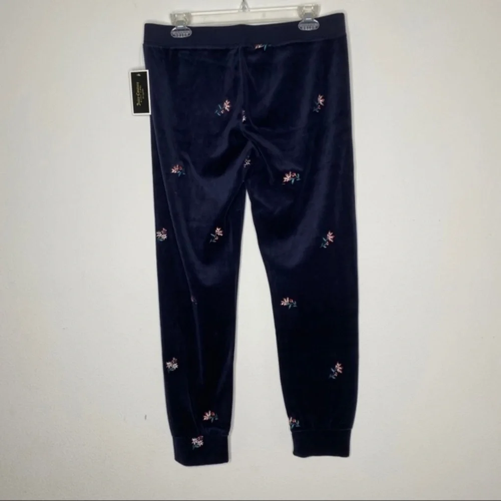 Juicy Couture Black Label Navy Blue Floral Embroidered Jogger Pants NWT